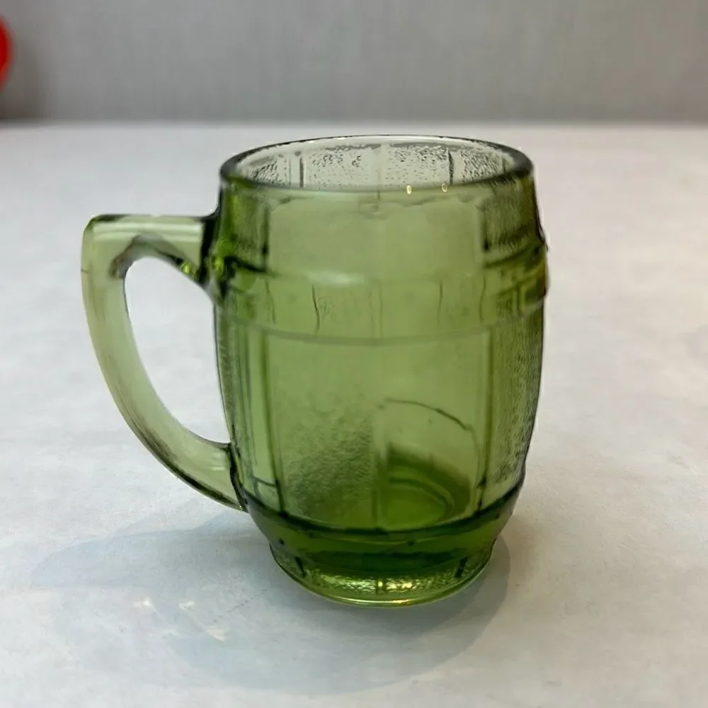 Vtg Barrel Shot Glass Toothpick Holder Mini Green MCM Keg Beer Mug